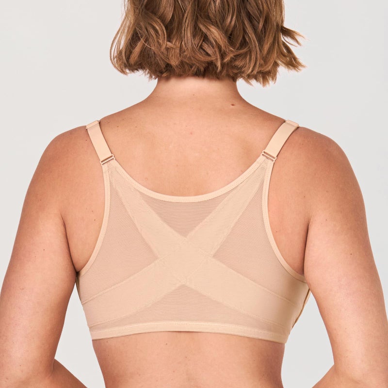 DELIMIRA Women's Front Closure Bras Posture Full Coverage Plus Size Lace Underwire Unlined Bra Beige 40C - Image 2