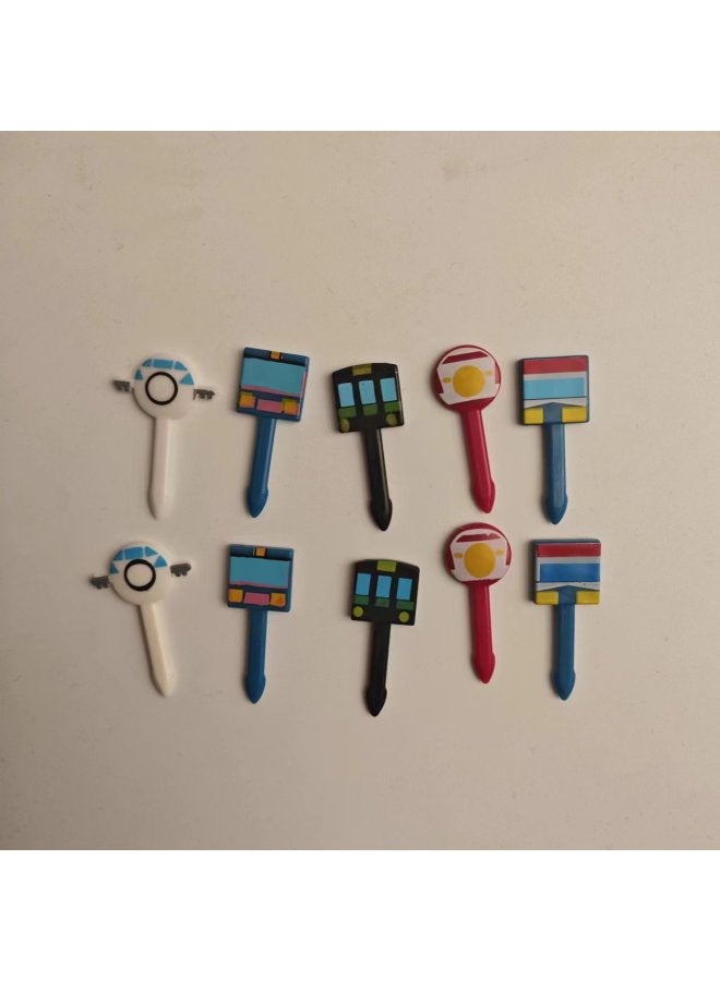 Japanese Cartoon Fruit Fork Cute Animal Fruit Fork Children Baby Special Fruit Sign Wholesale-Color:Transportation 10pc Fruit Fork Opp  - Image 1