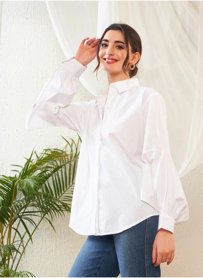 SASSAFRAS Solid Shirt with Bishop Sleeves by Styli