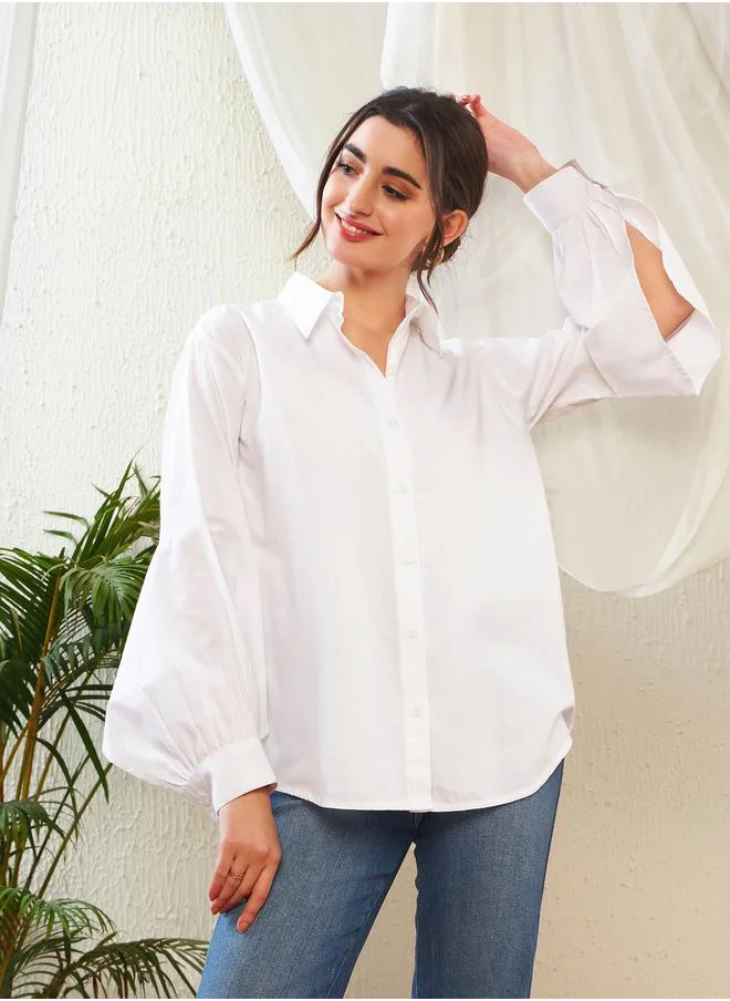 SASSAFRAS Solid Shirt with Bishop Sleeves by Styli