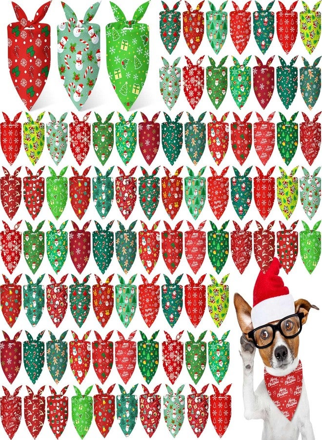 Jeere 100 Pcs Christmas Dog Bandanas Bulk Xmas Red and Green Bandanas for Dogs Triangle Kerchief Bibs Scarf Set for Pet Christmas Costume Photo Props Accessories Pet Shops Groomers Owners, 25 Styles - Image 1