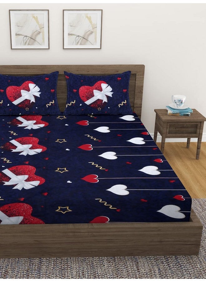 Fashion String ملاءة سرير مزدوجة من ميكروفايبر داكنة زرقاء 144 TC مع 2 غطاء وسادة - Image 2