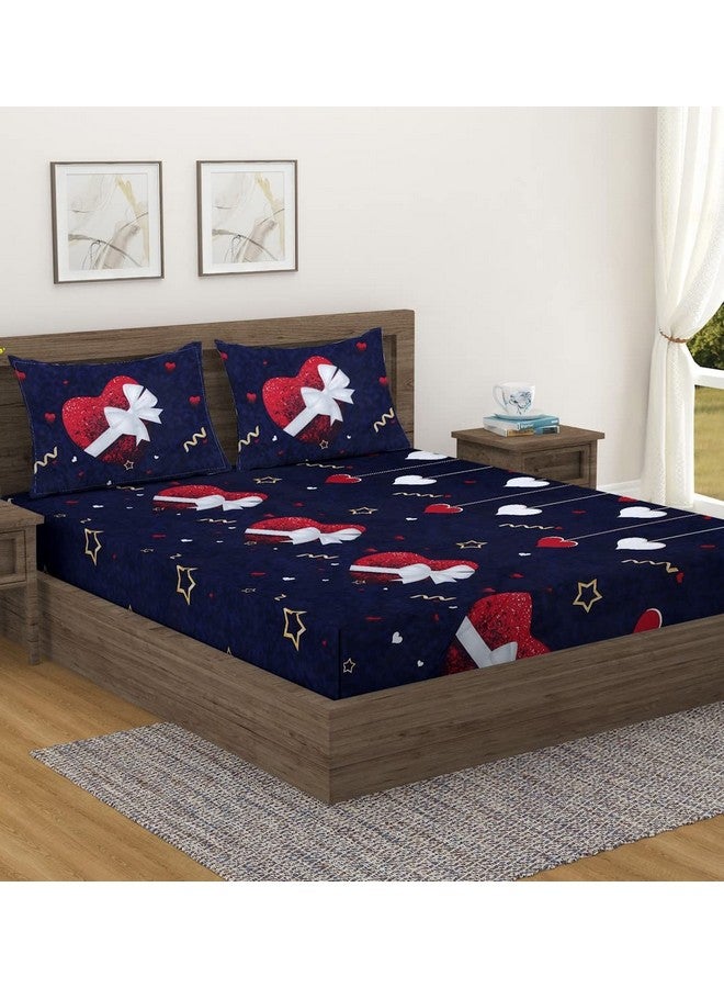 Fashion String ملاءة سرير مزدوجة من ميكروفايبر داكنة زرقاء 144 TC مع 2 غطاء وسادة - Image 1