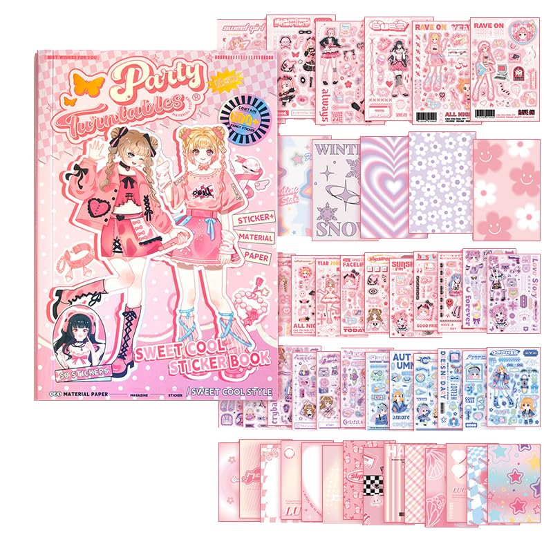Auguro Cute Girly Stickers 600 Kawaii 20 Scrapbook Papers for Journaling Anime Girl Kids Scrapbook Kit for Girls