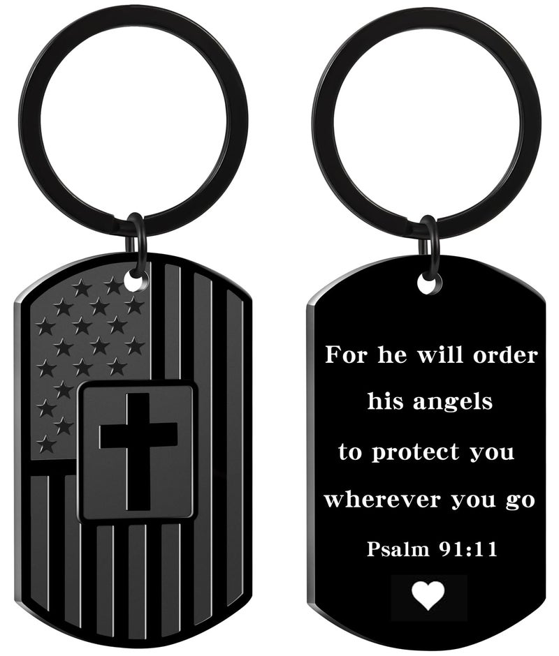 Keniot Christian Gifts for Men Boys, Bible Verse Dog Tag Cross Keychain for Birthday Christmas, First Communion Baptism Gifts (Psalm 91:11) - Image 1