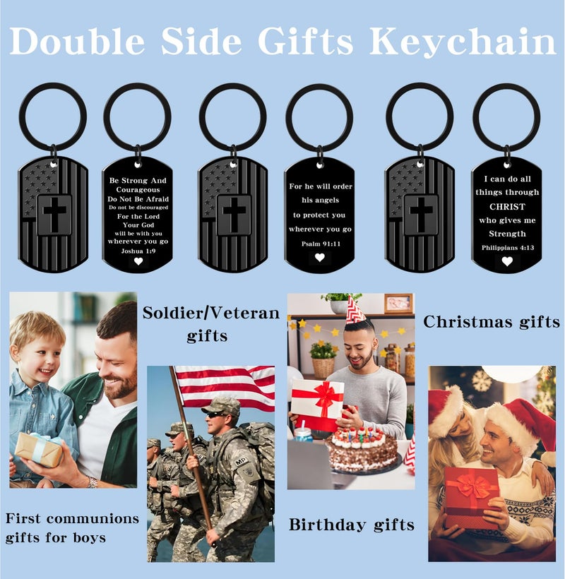 Keniot Christian Gifts for Men Boys, Bible Verse Dog Tag Cross Keychain for Birthday Christmas, First Communion Baptism Gifts (Psalm 91:11) - Image 2