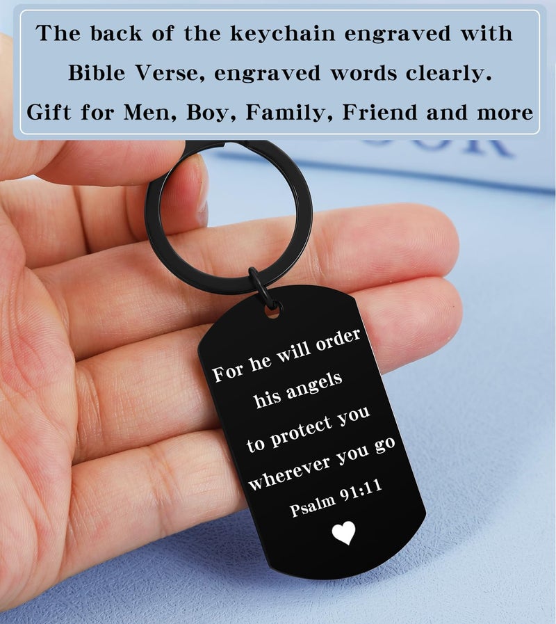 Keniot Christian Gifts for Men Boys, Bible Verse Dog Tag Cross Keychain for Birthday Christmas, First Communion Baptism Gifts (Psalm 91:11) - Image 4