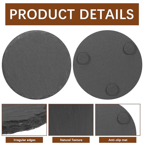 DASSNANE 72 PCS Black Natural Slate Coasters Bulk Set 4 Inch Laser Engraving Blanks with Anti Scratch Bottoms for Home, Office, Bar, Gifts Round Coasters - Image 3