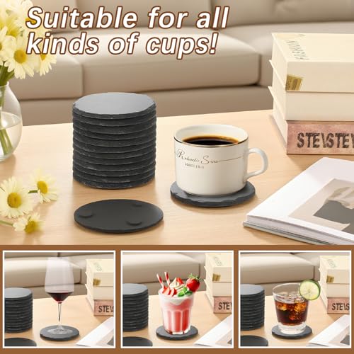 DASSNANE 72 PCS Black Natural Slate Coasters Bulk Set 4 Inch Laser Engraving Blanks with Anti Scratch Bottoms for Home, Office, Bar, Gifts Round Coasters - Image 4