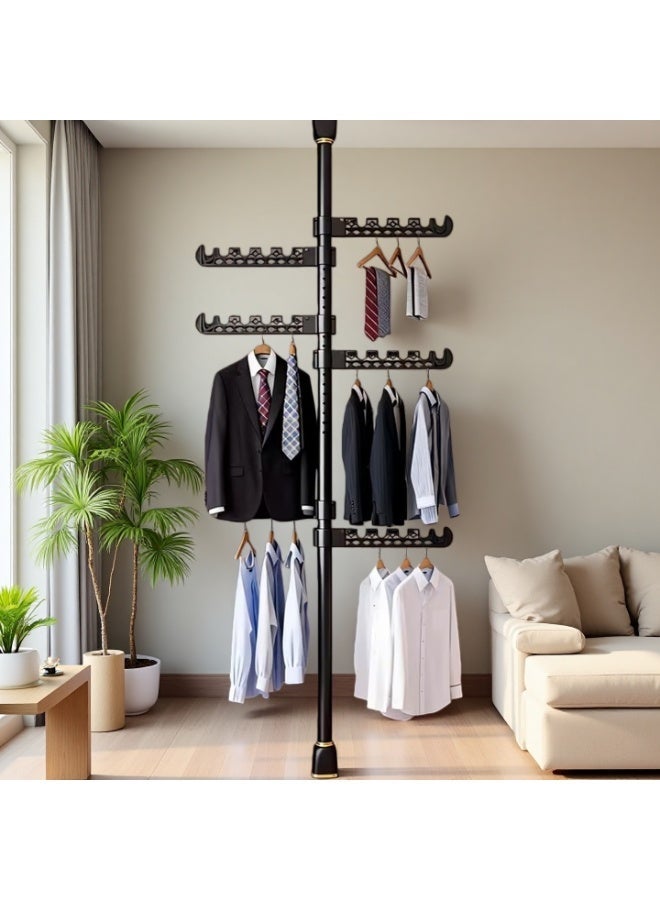 Shangxing 3.1-meter telescopic clothes rack, heavy-duty no-drill clothes rod, 6 foldable wings indoor clothes rack, space-saving adjustable clothes rack, black. - Image 2