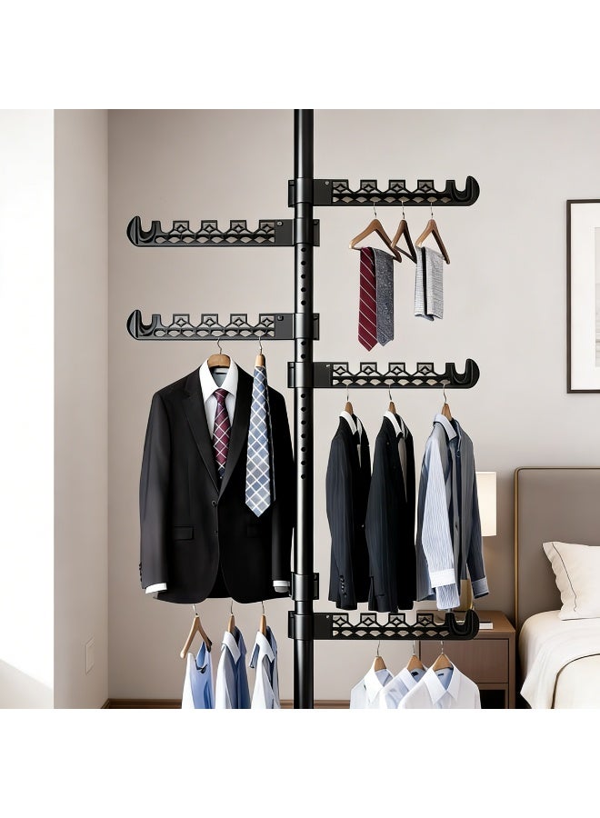 Shangxing 3.1-meter telescopic clothes rack, heavy-duty no-drill clothes rod, 6 foldable wings indoor clothes rack, space-saving adjustable clothes rack, black. - Image 5