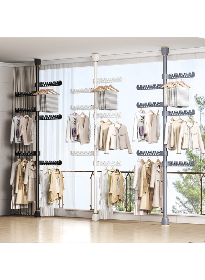 Shangxing 3.1-meter telescopic clothes rack, heavy-duty no-drill clothes rod, 6 foldable wings indoor clothes rack, space-saving adjustable clothes rack, black. - Image 1