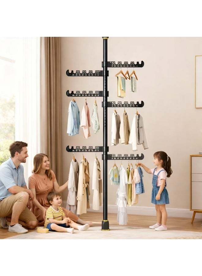 Shangxing 3.1-meter telescopic clothes rack, heavy-duty no-drill clothes rod, 6 foldable wings indoor clothes rack, space-saving adjustable clothes rack, black. - Image 4