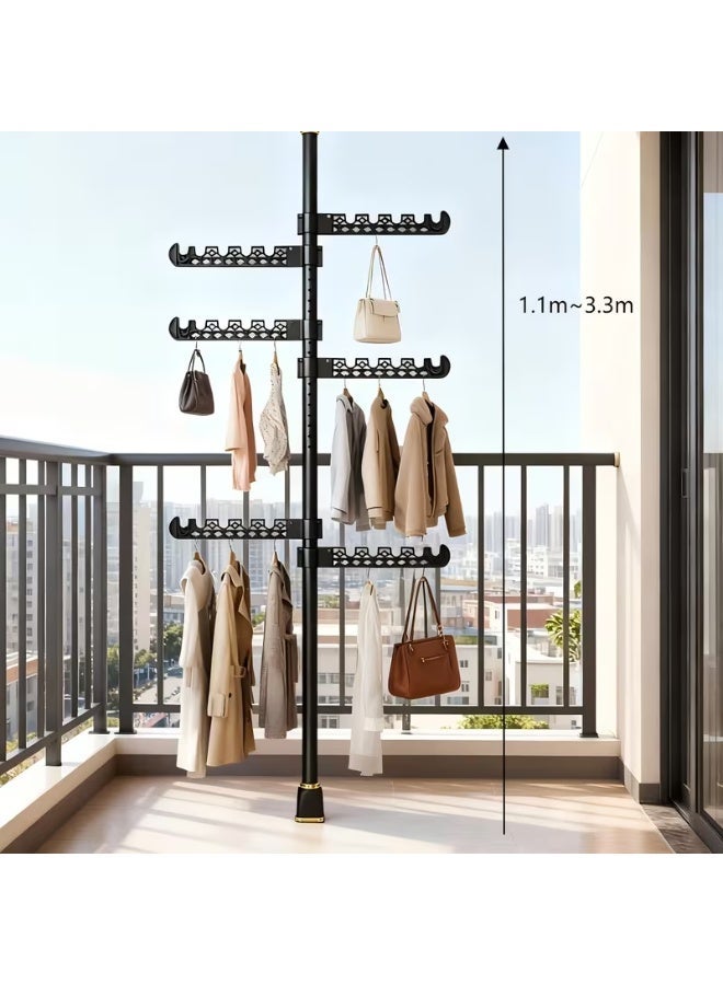 Shangxing 3.1-meter telescopic clothes rack, heavy-duty no-drill clothes rod, 6 foldable wings indoor clothes rack, space-saving adjustable clothes rack, black. - Image 3