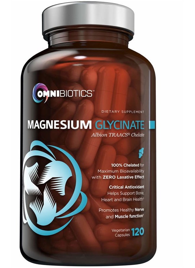 OmniBiotics Magnesium Glycinate - 100% Pure Albion TRAACS Bisglycinate Chelate Supplement - 200 mg - 120 Vegetarian Capsules  - Image 1