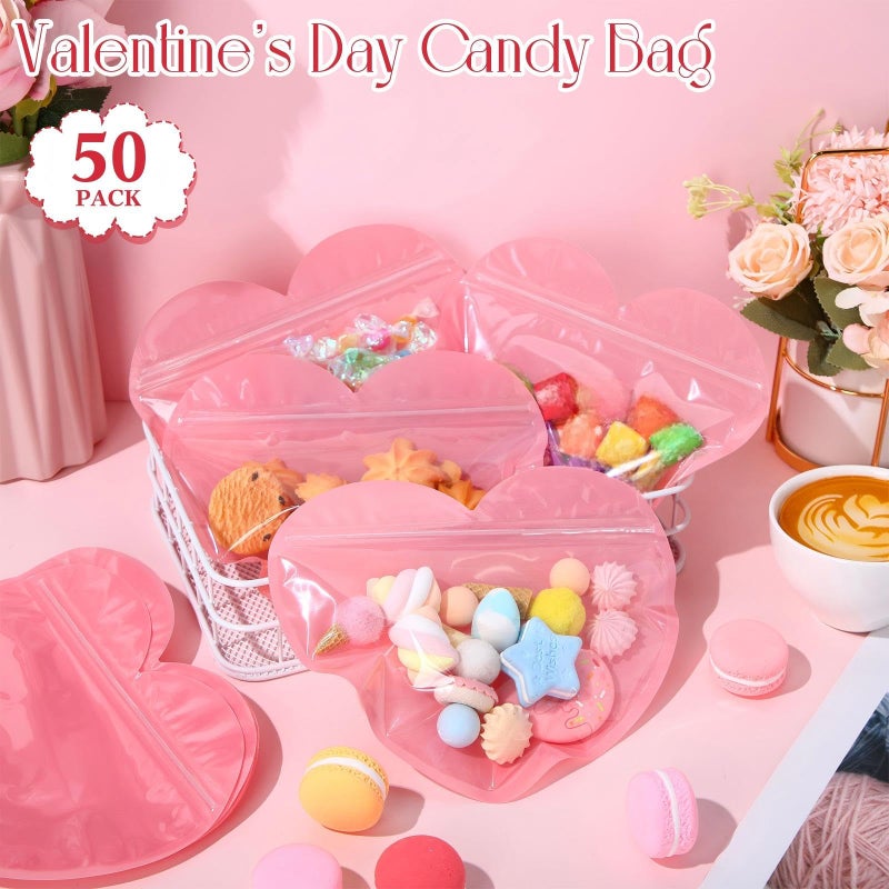 Yexiya 50 Pcs Large Valentine Gift Bags 5 x 6 Inch Heart Shaped Treat Bags Valentine Clear Cellophane Bag Plastic Heart Candy Goodie Reusable Sealed Bag for Party Favors(Red, Pink) - Image 4