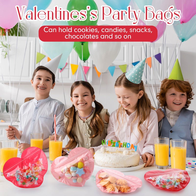 Yexiya 50 Pcs Large Valentine Gift Bags 5 x 6 Inch Heart Shaped Treat Bags Valentine Clear Cellophane Bag Plastic Heart Candy Goodie Reusable Sealed Bag for Party Favors(Red, Pink) - Image 5