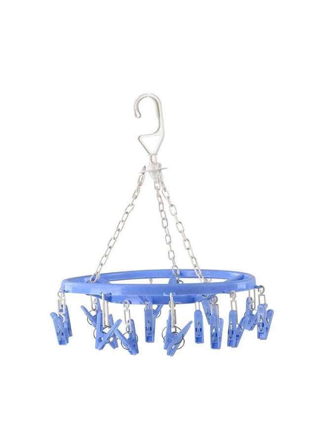 Kuber Industries Kuber Industries Cloth Drying Hanger | 16 Clips Baby Drying Pegs | 360 Degree Rotatable Hanger | Clip Stand for Cloth | Round Cloth Drying Stand | Blue  - Image 1