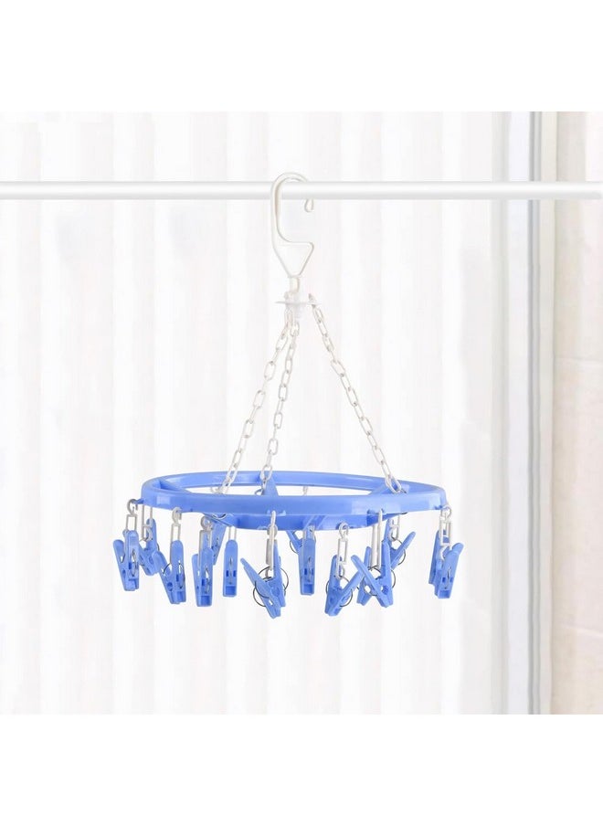Kuber Industries Kuber Industries Cloth Drying Hanger | 16 Clips Baby Drying Pegs | 360 Degree Rotatable Hanger | Clip Stand for Cloth | Round Cloth Drying Stand | Blue  - Image 2