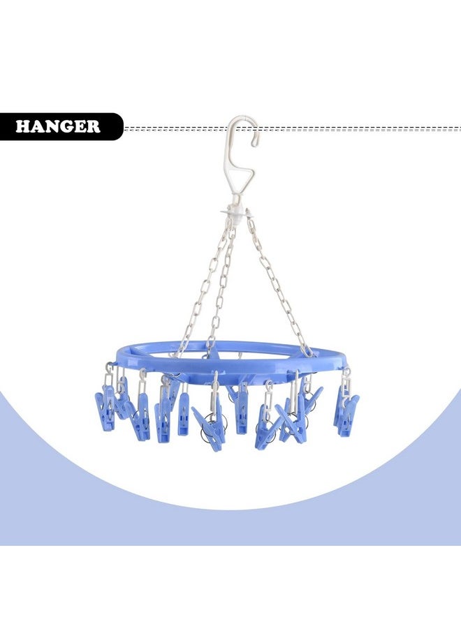 Kuber Industries Kuber Industries Cloth Drying Hanger | 16 Clips Baby Drying Pegs | 360 Degree Rotatable Hanger | Clip Stand for Cloth | Round Cloth Drying Stand | Blue  - Image 3