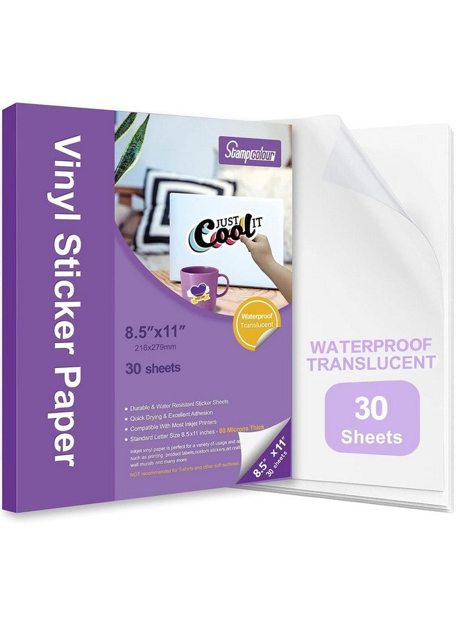 Stampcolour Premium Printable Vinyl Sticker Paper,Translucent 30 Sheet Clear Self-Adhesive Sheets,Dries Quickly Vivid Colors Decal Paper,Tear Resistant-For Any Epson Hp Canon Sawgrass Inkjet Printer - Image 1