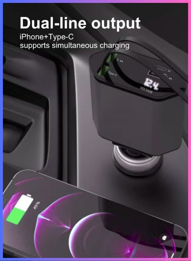 120W Fast Car Charger 4-in-1 USB & Type-C PD Charger with Retractable Cable, Dual USB Ports, Lightning & Type-C Compatible for iPhone 16/15/14/13, iPad, Samsung, Android, Laptop Car Charger Adapter - Image 3