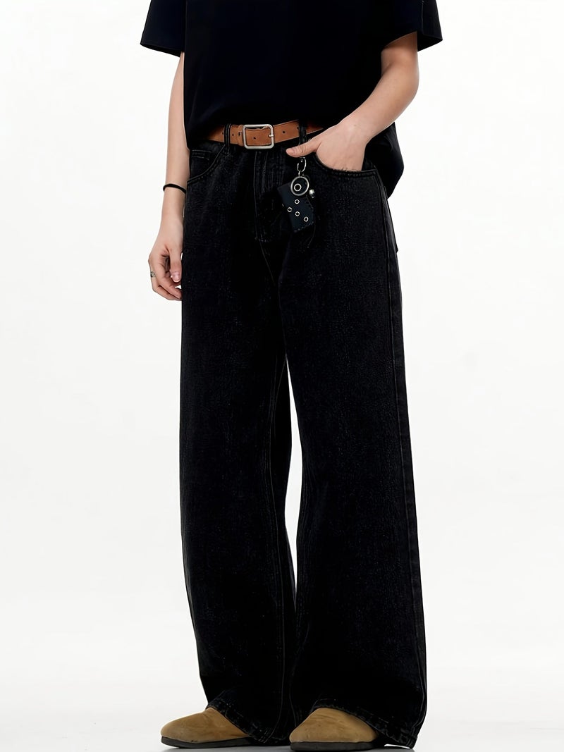 Men'S Black Versatile Wide-Leg Jeans Boyfriend Jeans - Image 2