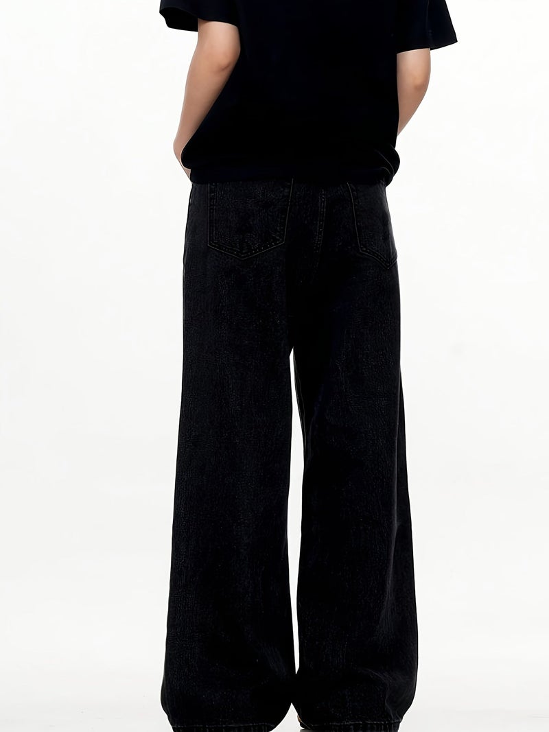 Men'S Black Versatile Wide-Leg Jeans Boyfriend Jeans - Image 3