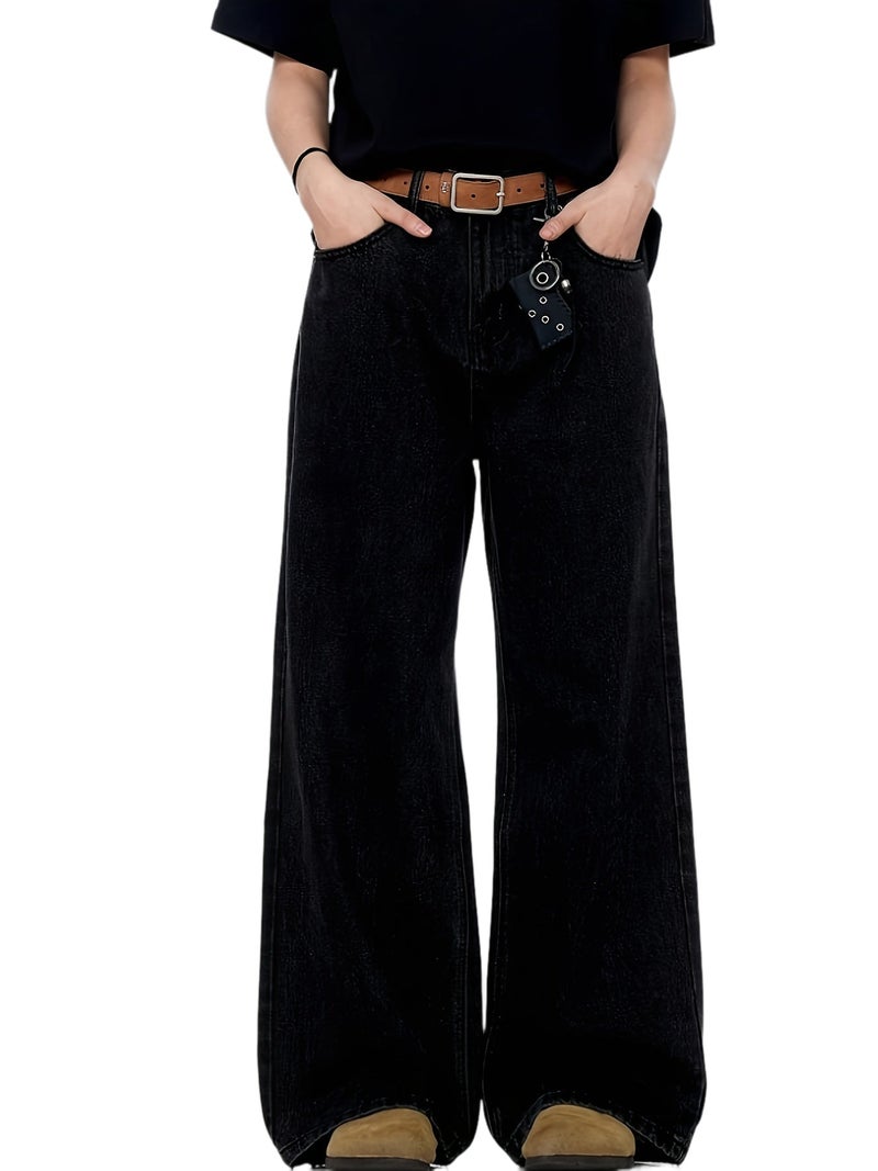 Men'S Black Versatile Wide-Leg Jeans Boyfriend Jeans - Image 1
