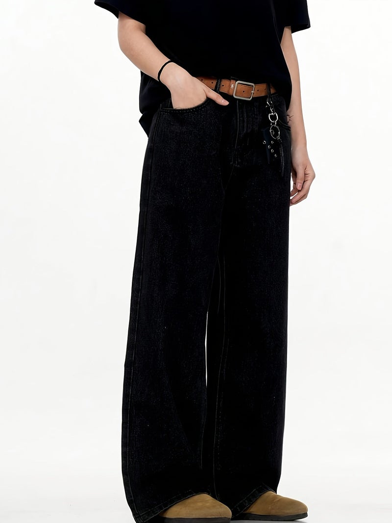 Men'S Black Versatile Wide-Leg Jeans Boyfriend Jeans - Image 4