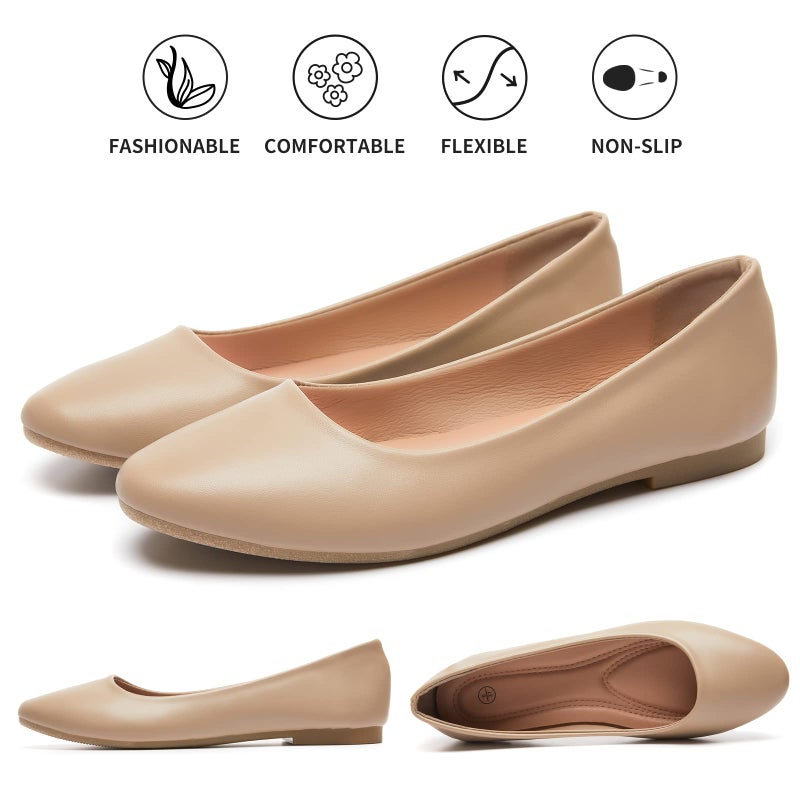 hash bubbie Women's Flats Shoes Ballet Flats Dress Shoes Comfortable PU Leather Slip on Shoes for Women(Nude .US6) - Image 5