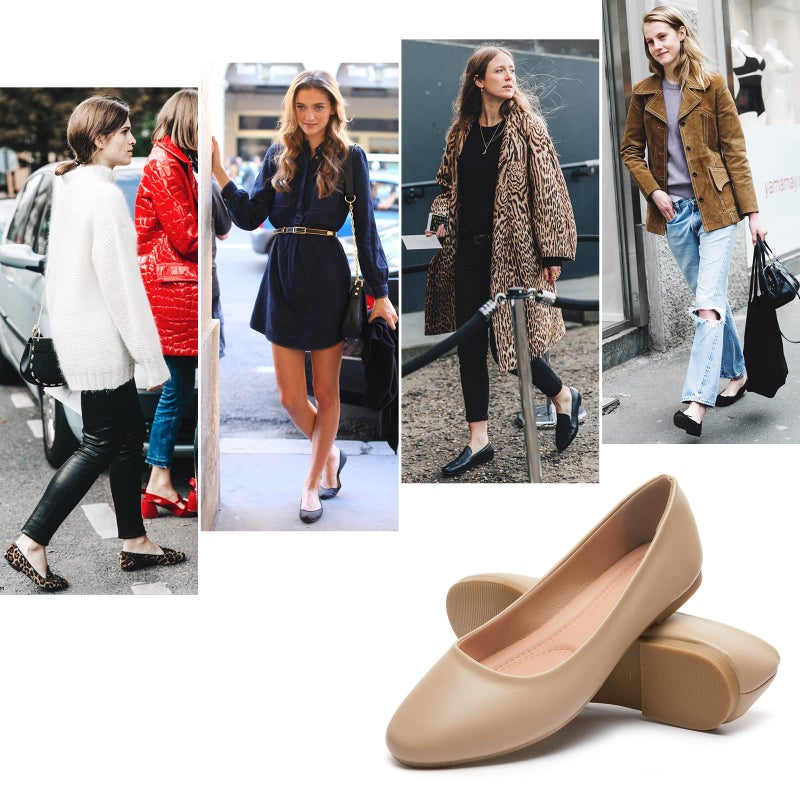 hash bubbie Women's Flats Shoes Ballet Flats Dress Shoes Comfortable PU Leather Slip on Shoes for Women(Nude .US6) - Image 2