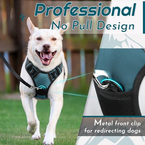 Eagloo Dog Harness for Large Dogs, No Pull Service Vest with Reflective Strips and Control Handle, Adjustable and Comfortable for Easy Walking, No Choke Pet Harness with 2 Metal Rings, Dark Green, L - Image 3