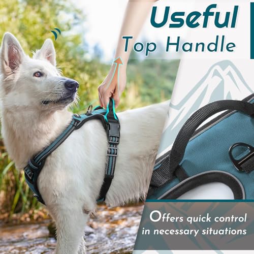 Eagloo Dog Harness for Large Dogs, No Pull Service Vest with Reflective Strips and Control Handle, Adjustable and Comfortable for Easy Walking, No Choke Pet Harness with 2 Metal Rings, Dark Green, L - Image 5