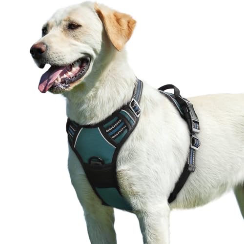 Eagloo Dog Harness for Large Dogs, No Pull Service Vest with Reflective Strips and Control Handle, Adjustable and Comfortable for Easy Walking, No Choke Pet Harness with 2 Metal Rings, Dark Green, L - Image 1