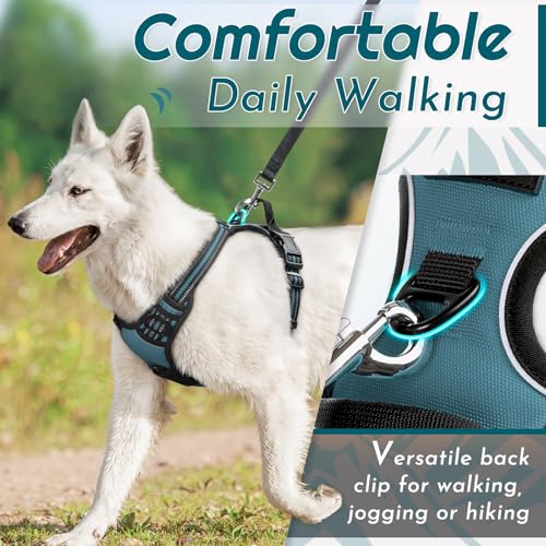 Eagloo Dog Harness for Large Dogs, No Pull Service Vest with Reflective Strips and Control Handle, Adjustable and Comfortable for Easy Walking, No Choke Pet Harness with 2 Metal Rings, Dark Green, L - Image 4