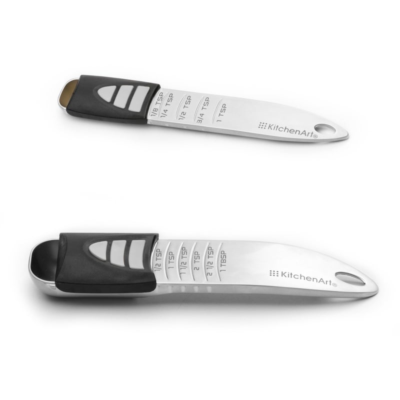 KitchenArt Stainless Steel Pro Sliding Adjust-A-Tablespoon and Teaspoon, Adjustable Measuring Spoon Set - Image 1