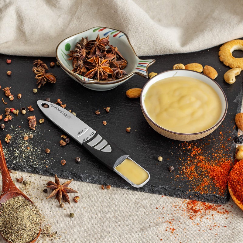 KitchenArt Stainless Steel Pro Sliding Adjust-A-Tablespoon and Teaspoon, Adjustable Measuring Spoon Set - Image 4