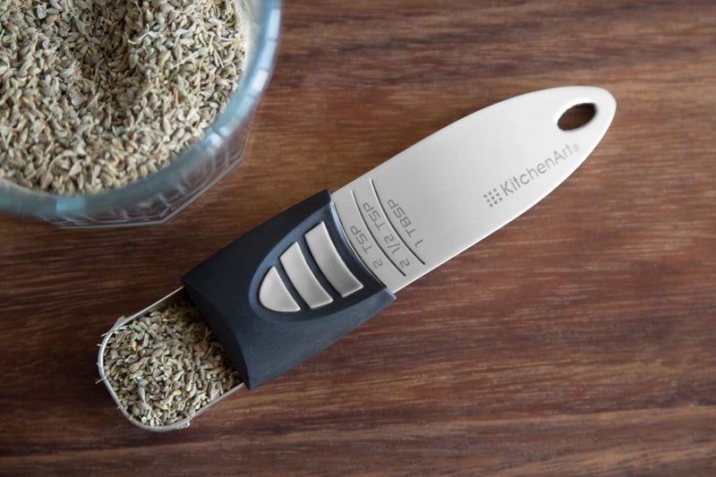 KitchenArt Stainless Steel Pro Sliding Adjust-A-Tablespoon and Teaspoon, Adjustable Measuring Spoon Set - Image 3