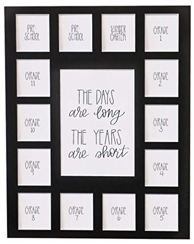 All Things For Mom All Things For Mom School Days Picture Mat with Multiple Openings  School Years Photo Collage  No Frame  2 PreSchool  Kindergarten to 15 Photos 2PreK  12th Black Mat 