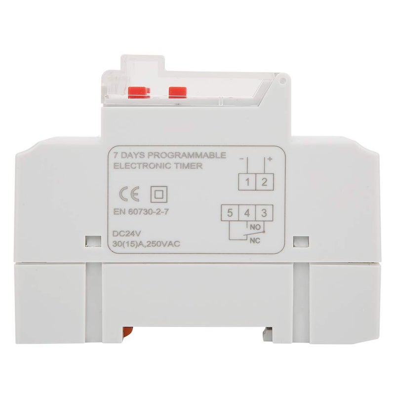 مفتاح توقيت بجهد DC 24V وسعة 30A، يدعم 16 برنامج تشغيل/إيقاف أسبوعيًا، مع شاشة عرض رقمية LCD، وريلي قابل للبرمجة، ووظيفة عد التنازلي، بطارية احتياطية للذاكرة، وتثبيت على رف DIN، مناسب للاستخدام المنزلي والصناعي. - Image 5