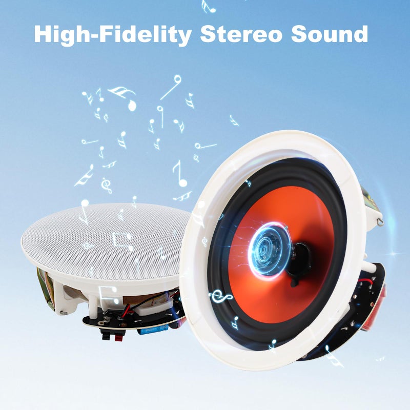 Herdio 4 Inch 480 Watts High Power Bluetooth Ceiling Speakers - 4 Recessed Speakers, Crisp Surround Sound for Home Theater, Bedroom, Kitchen, Office & Covered Patio(2 Paris) - Image 2