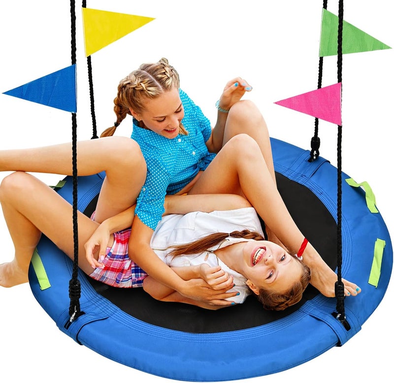 HeyZoo 48 inch Tree Swing, Larger Saucer Flying Swing for Whole Family, 900lbs Weight Capacity, with Adjustable Hanging Straps, for Outdoor Playground, Gifts for Kids, Blue - Image 1