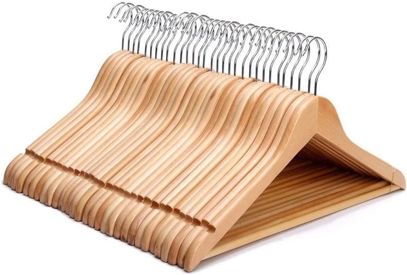 KEPLIN KEPLIN Strong Wooden Coat Hangers with 360 Degree Rotatory Hook Round Trouser Bar Shoulder Notches Durable Wardrobe Space Saver Suitable for Coat Jacket Suit Jumper Natural 20 Pack  - Image 1