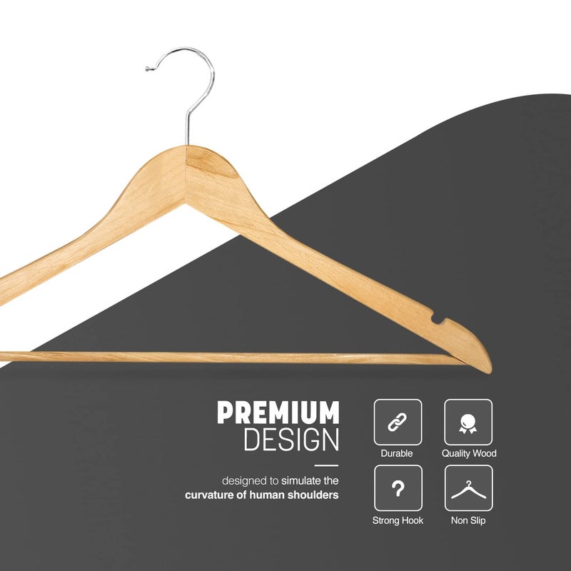 KEPLIN KEPLIN Strong Wooden Coat Hangers with 360 Degree Rotatory Hook Round Trouser Bar Shoulder Notches Durable Wardrobe Space Saver Suitable for Coat Jacket Suit Jumper Natural 20 Pack  - Image 2
