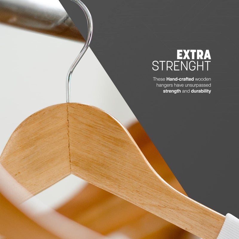 KEPLIN KEPLIN Strong Wooden Coat Hangers with 360 Degree Rotatory Hook Round Trouser Bar Shoulder Notches Durable Wardrobe Space Saver Suitable for Coat Jacket Suit Jumper Natural 20 Pack  - Image 4