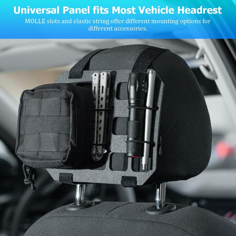 HZEL Car Headrest Organizer Rigid MOLLE Panel, Tactical Vehicle Seat Back Gear Rack EDC Pouch Tool, Modular Backpack Insert Panel for Truck Equipment Mount, Universal Automotive Accessories - Image 3