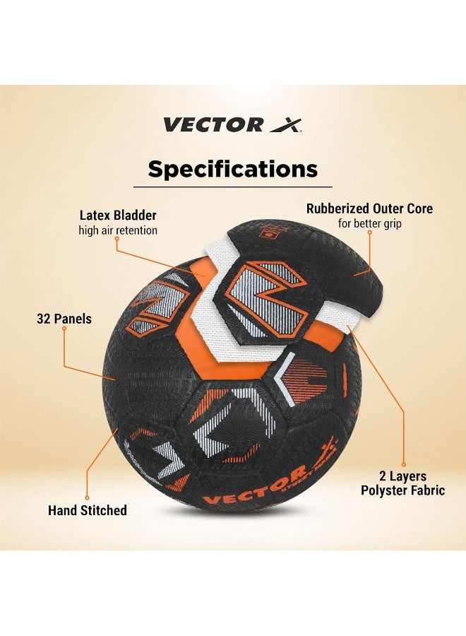 Vector X Street Mania Football Rubberised hand Stitched Ball With Latex Bladder Suitable For Training Match Ball Size 5- Black Orange - Image 4
