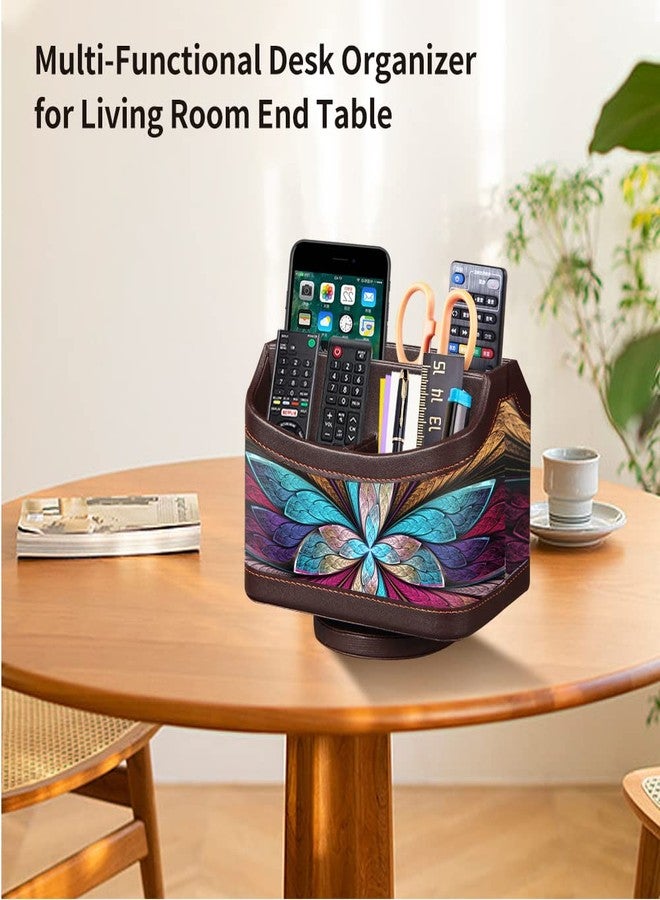 PUSU 360°Rotatable Remote Control Holder, PU Leather TV Remote Holder Caddy for Table, Bright and Colorful Art Supply Organizer Pen Holder, Multi-Functional Desk Organizer Living Room Office Decor - Image 4