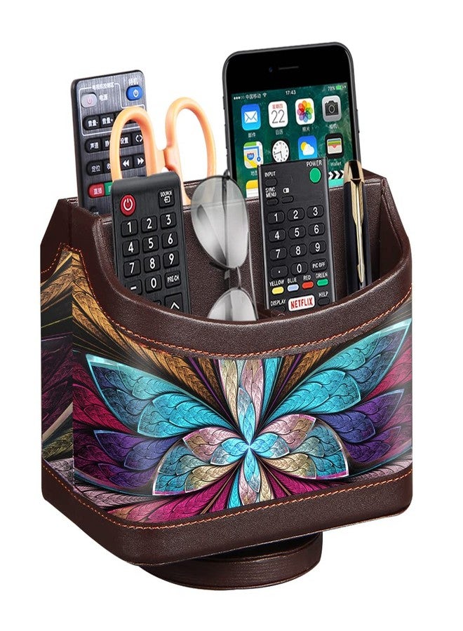PUSU 360°Rotatable Remote Control Holder, PU Leather TV Remote Holder Caddy for Table, Bright and Colorful Art Supply Organizer Pen Holder, Multi-Functional Desk Organizer Living Room Office Decor - Image 1